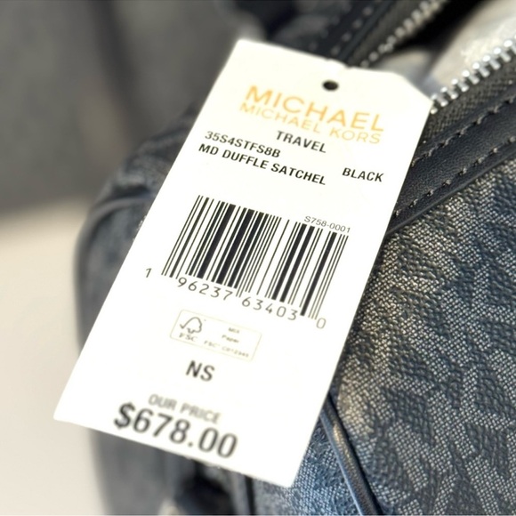 Michael Kors Medium Travel Duffle Satchel Bag Black Signature - Picture 5 of 5